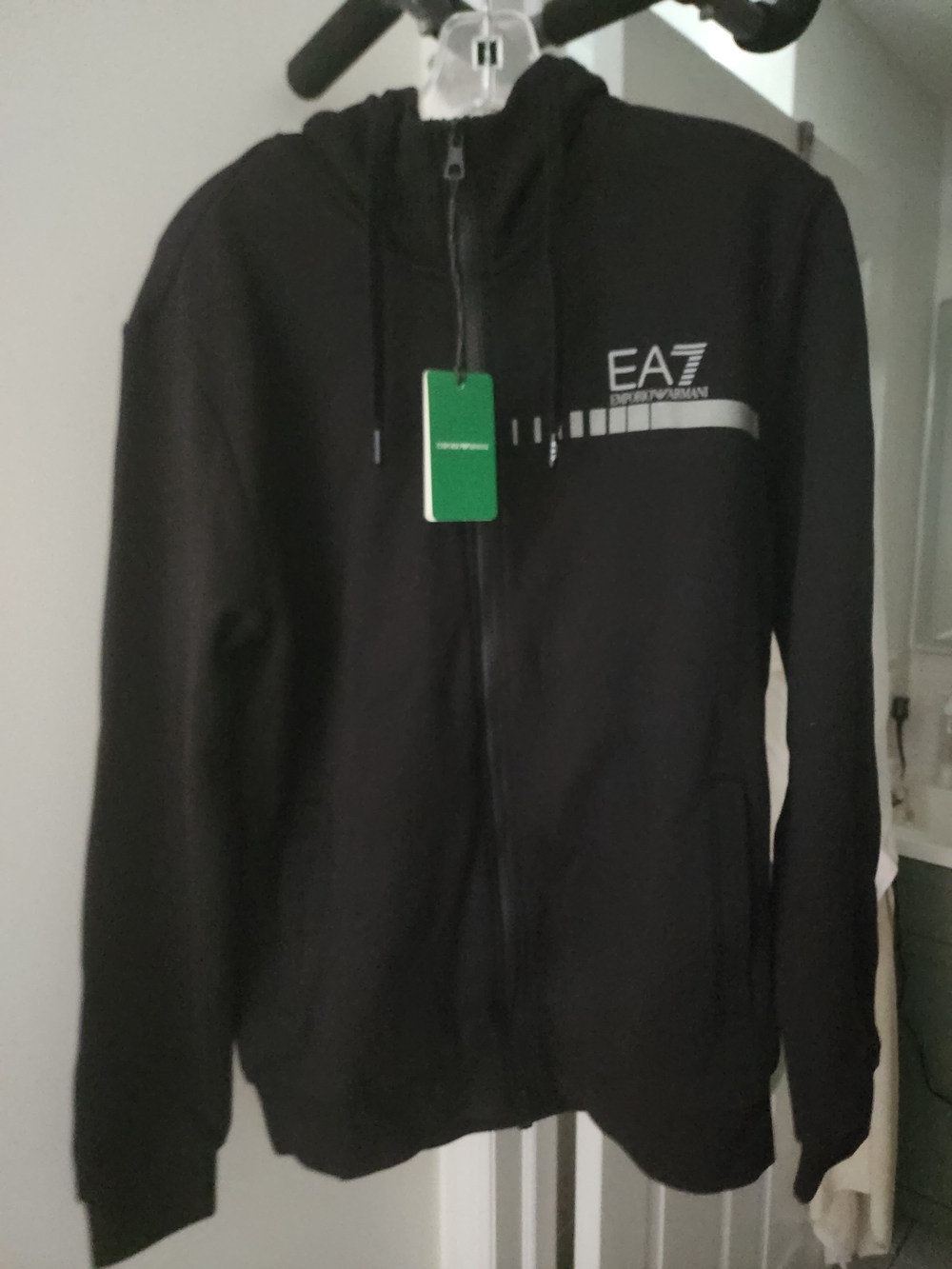 Emporio Armani Black EA7 Hooded Zip Jacket with Silver Logo.